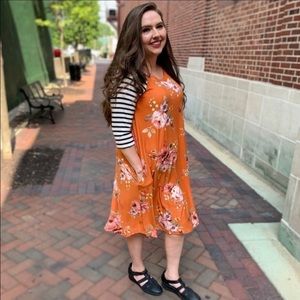 Orange Floral Midi Dress Size Small Modest Dress